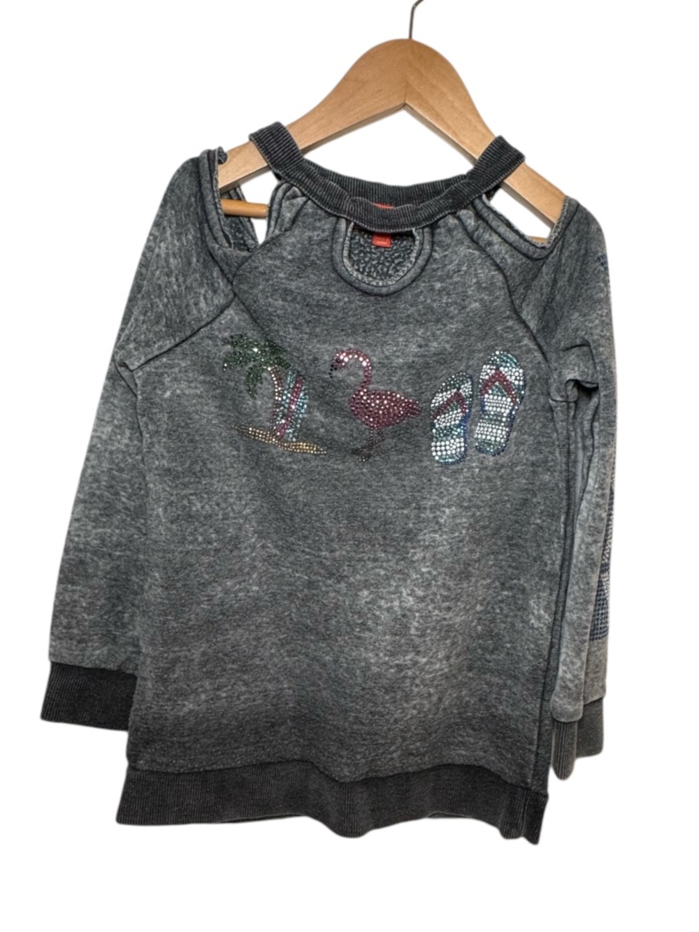 BUTTER grey bedazzle cold-shoulder sweatshirt - size 8/10